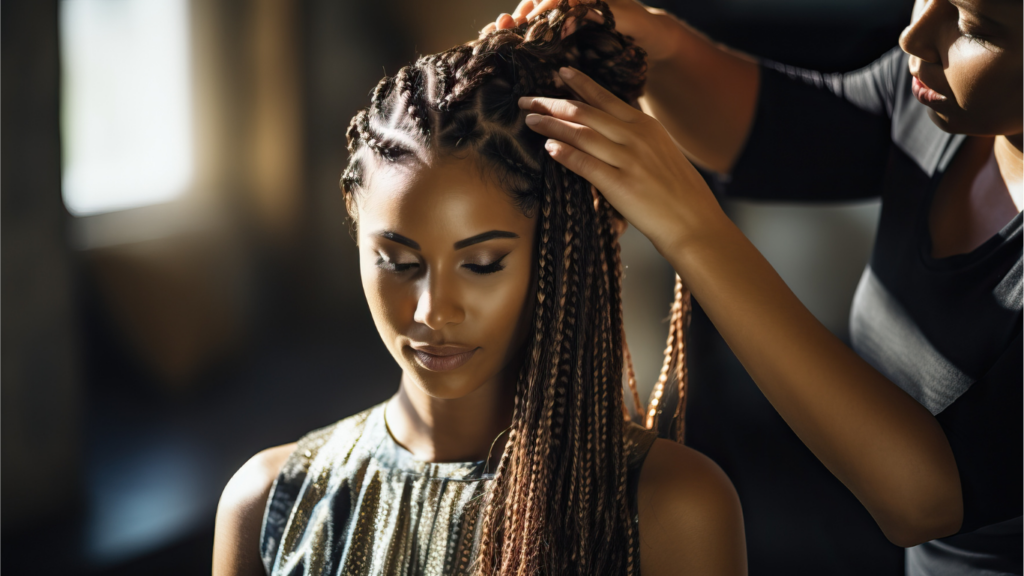 Cosmetology school in Houston student braiding hair